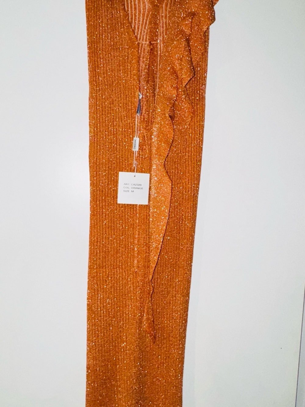 CHIO Di Stefania D Luxury Resortware Italy Shimmering Orange Ribbed Knit Ruffle